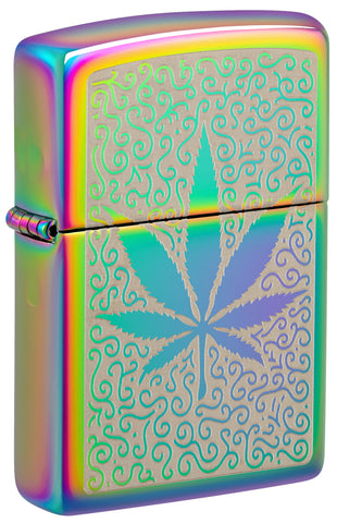 Front view of ˫ Cannabis Design Multi-Color Windproof Lighter standing at a 3/4 angle.